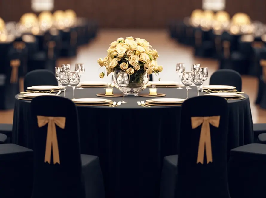 Elegant gala dinner table decoration with floral centerpiece for corporate event décor and styling in Turkey