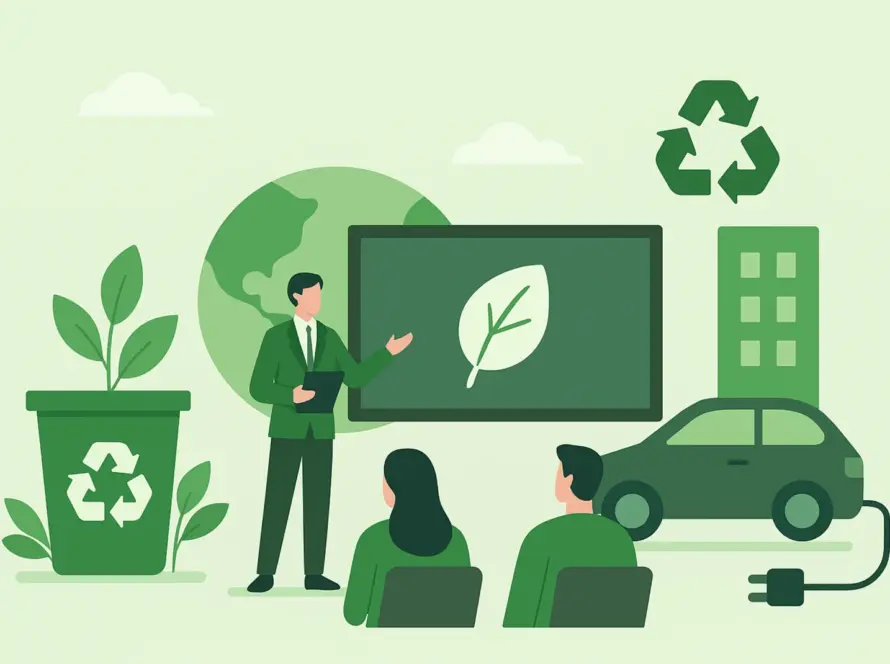 Sustainable event organization illustration featuring eco-friendly practices and green event management concepts