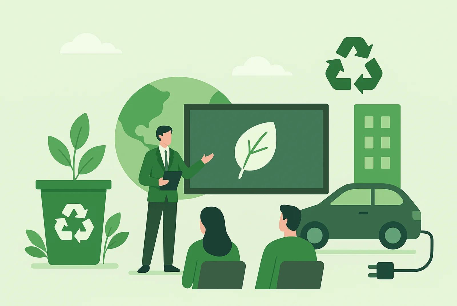 Sustainable event organization illustration featuring eco-friendly practices and green event management concepts