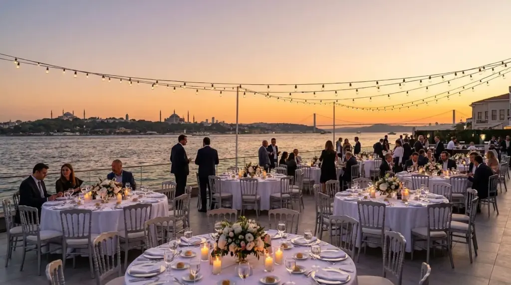 Стамбул Гала-ужин на Босфоре - Атмосфера заката корпоративное мероприятие, престижная площадка, силуэт города