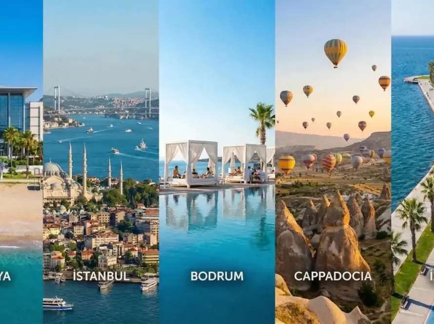 Türkiye'nin 5 popüler etkinlik destinasyonu: Antalya, İstanbul, Bodrum, Kapadokya ve İzmir karşılaştırmalı görsel