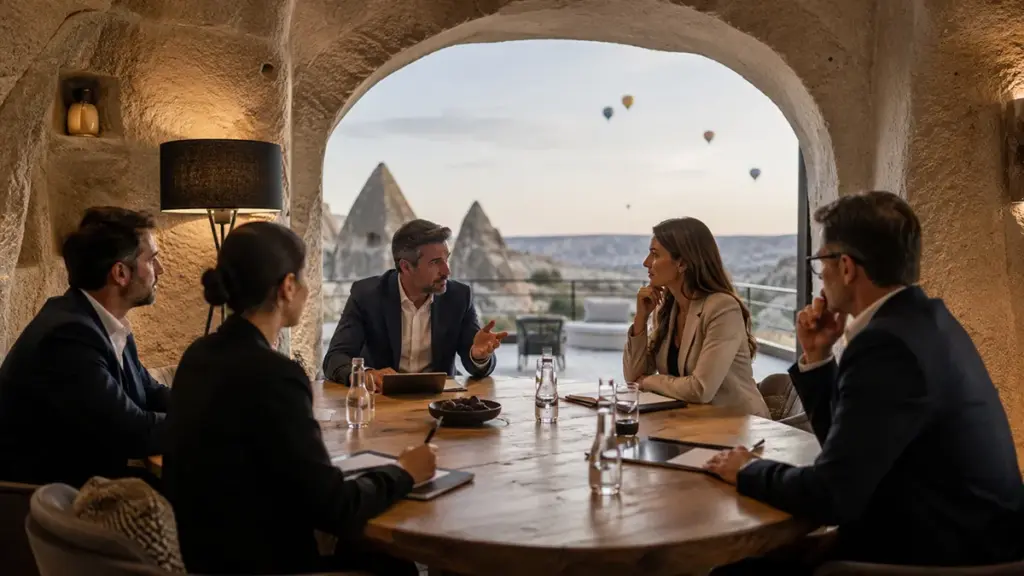 Cave meeting venue in Cappadocia designed for executive retreats and unique corporate experiences in Turkey.