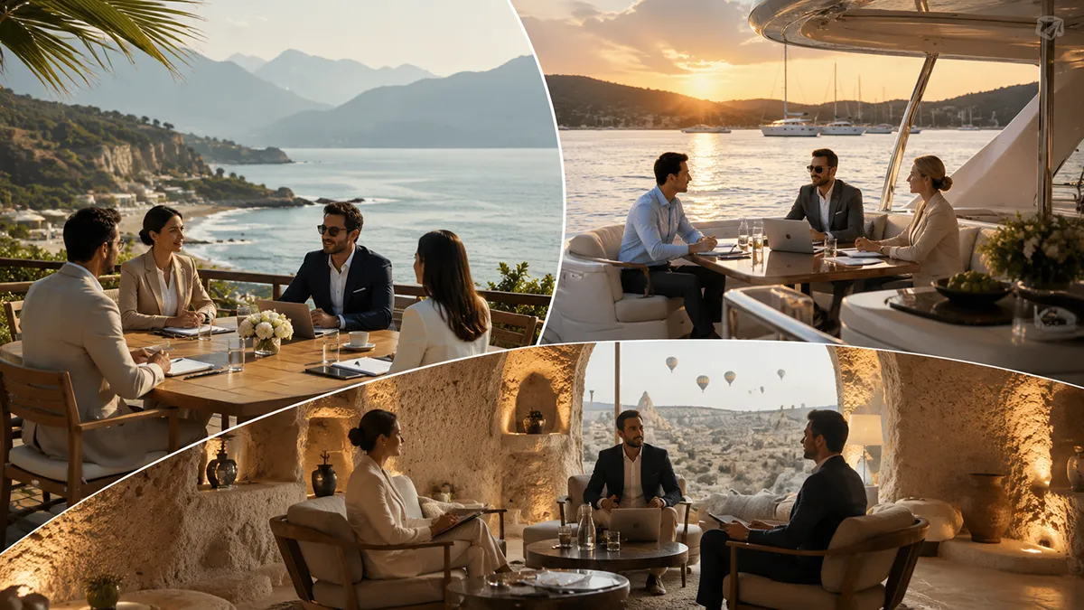 Private corporate meeting experience in Turkey with beachfront, yacht and cave venue concepts in Antalya, Bodrum and Cappadocia.
